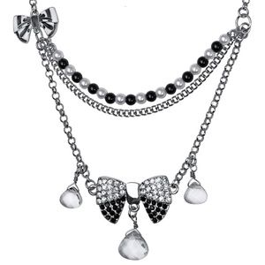 Ritzy Couture Three-Strand Bow Necklace For Women (Silvertone)